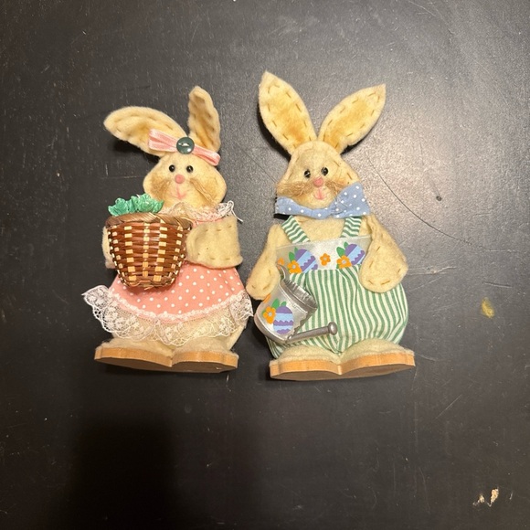 VTG Bunny Pair 1980s Country Cottage Core Spring Decor Easter Decor - Picture 1 of 6